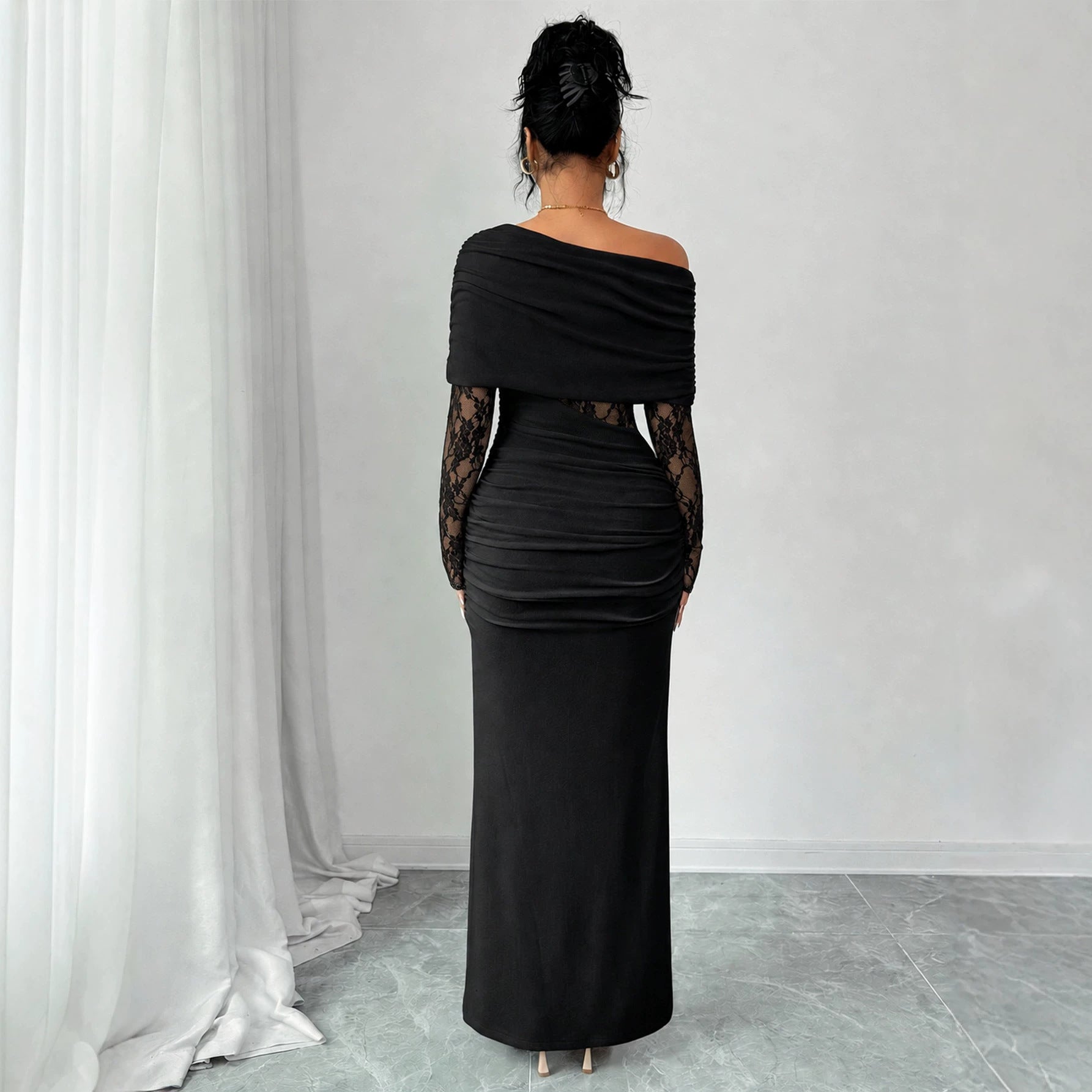 Lace-panelled Waist-cinching Figure-flattering Sheath Dress