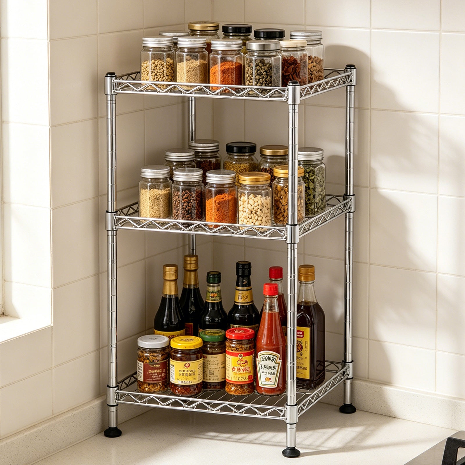 3Tier Wire Shelving Rack Metal Storage Shelf Unit