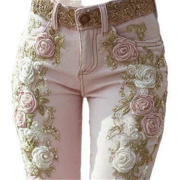 Retro Embroidery Art Print Casual Pants