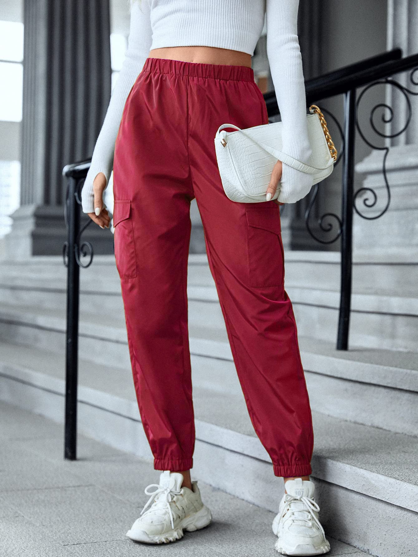 Multi-Color Casual Working Pants Multi-pocket Skinny Pants