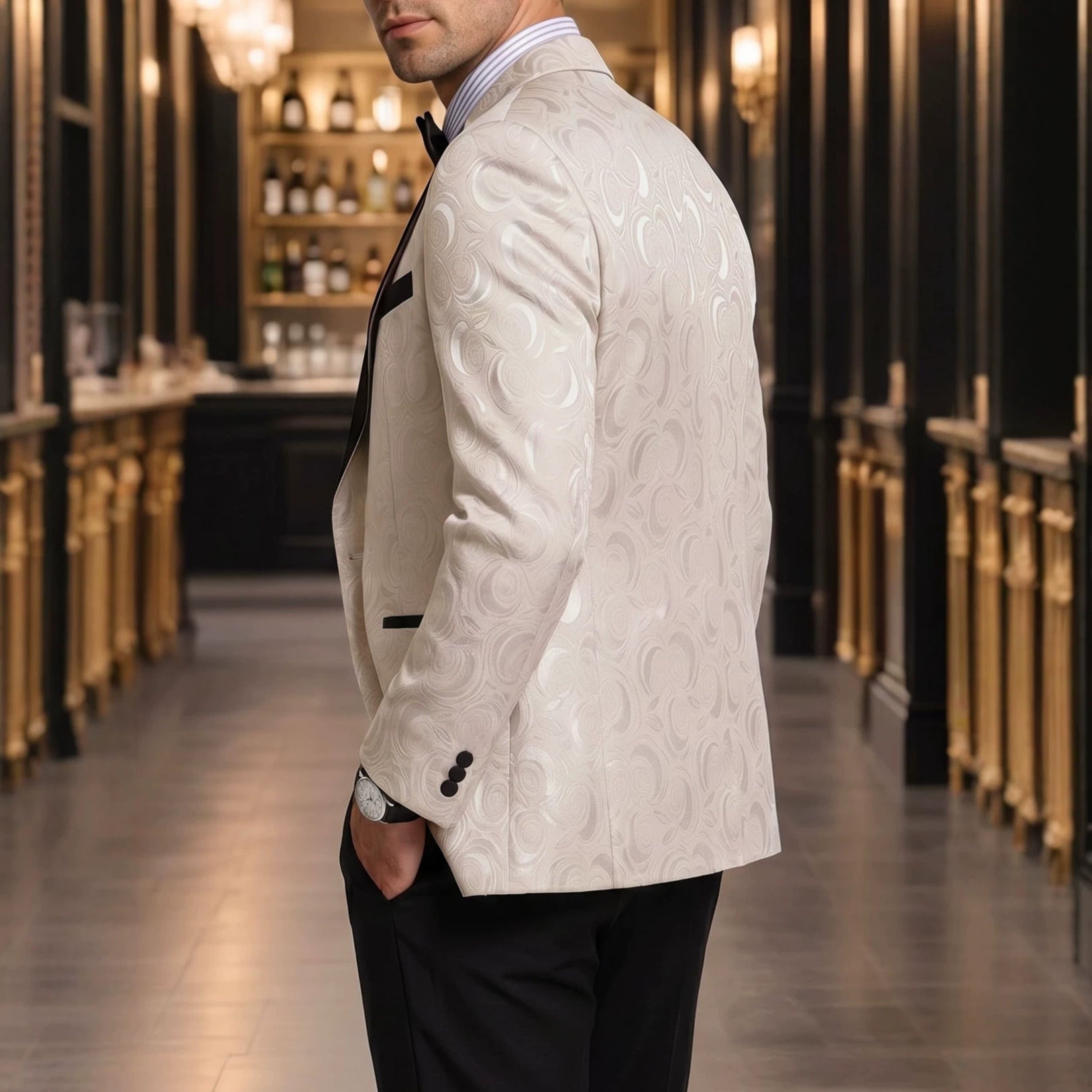 Mens Elegant Jacquard Formal Suit for Banquets and Parties