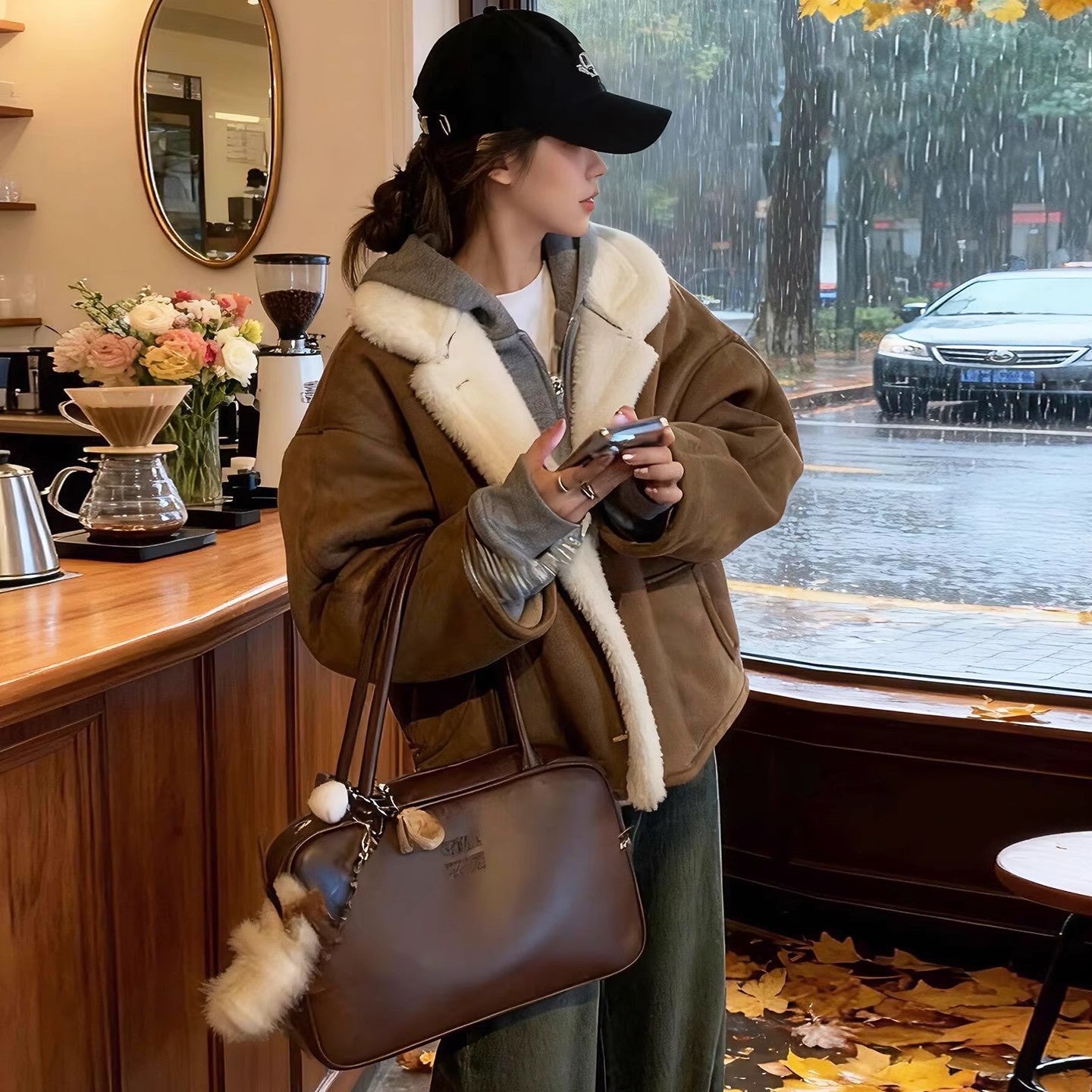 Winter Loose-fitting Versatile Fleece-lined Thickened And Warm Leather-and-fur Piece
