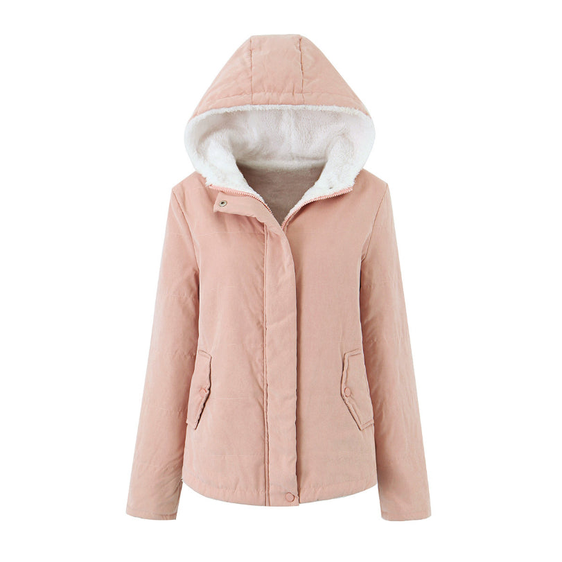 Womens Thickened FleeceLined Hooded Cotton Padded Jacket