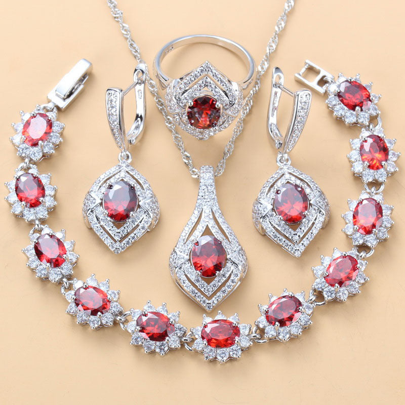 Inlaid Gemstone Pendant Earrings Necklace and Ring for Women