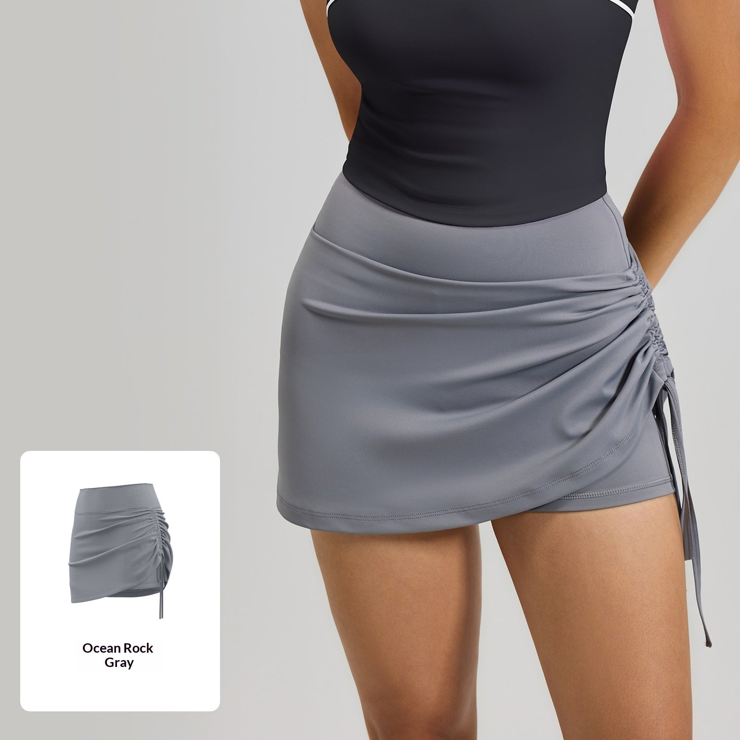 Womens Solid-color High-waisted Ruched Sports Skirt