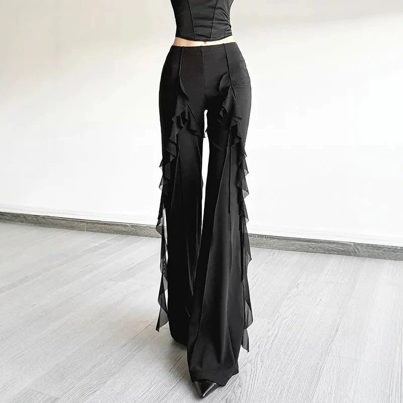 Versatile Solid-color High-waisted Flared Trousers