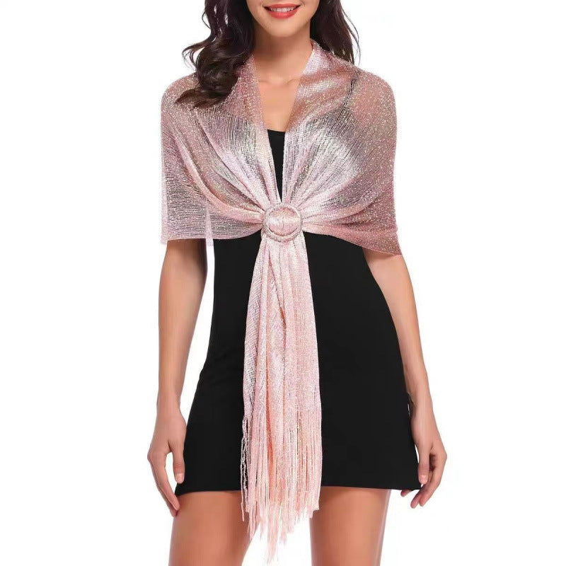 Gold and Silver Thread Flat Towel for Seaside Beach Outings