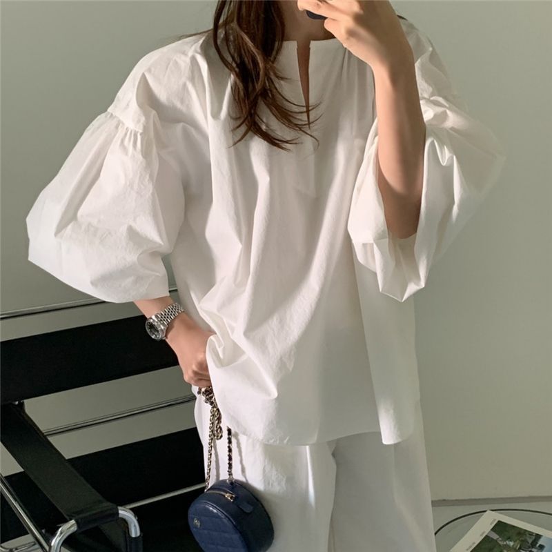 Loose-fitting Casual Versatile Lantern-sleeve Top
