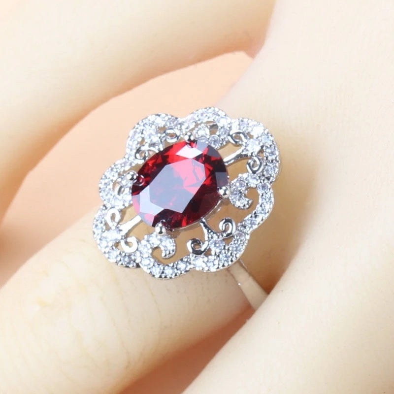 Garnet Cubic Zirconia Earrings Pendant Necklace Bracelet Ring