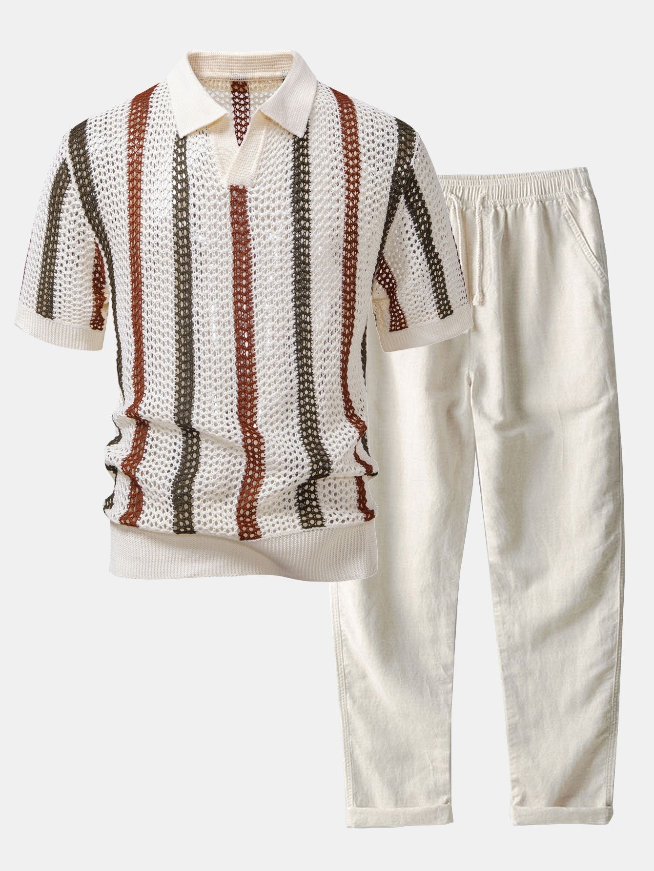 Summer New Breathable Hollow Men Short-sleeved Knitting Polo Shirt