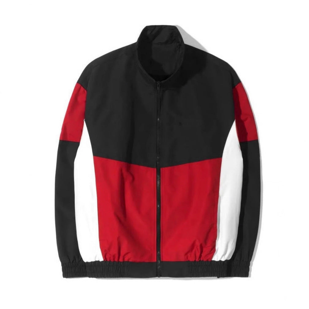 Color-blocked Sporty Windproof Jacket with a Stand-up Collar