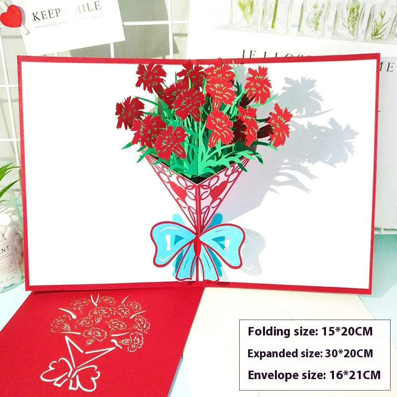Rose Bouquet Paper Carving Birthday Blessing Small Card