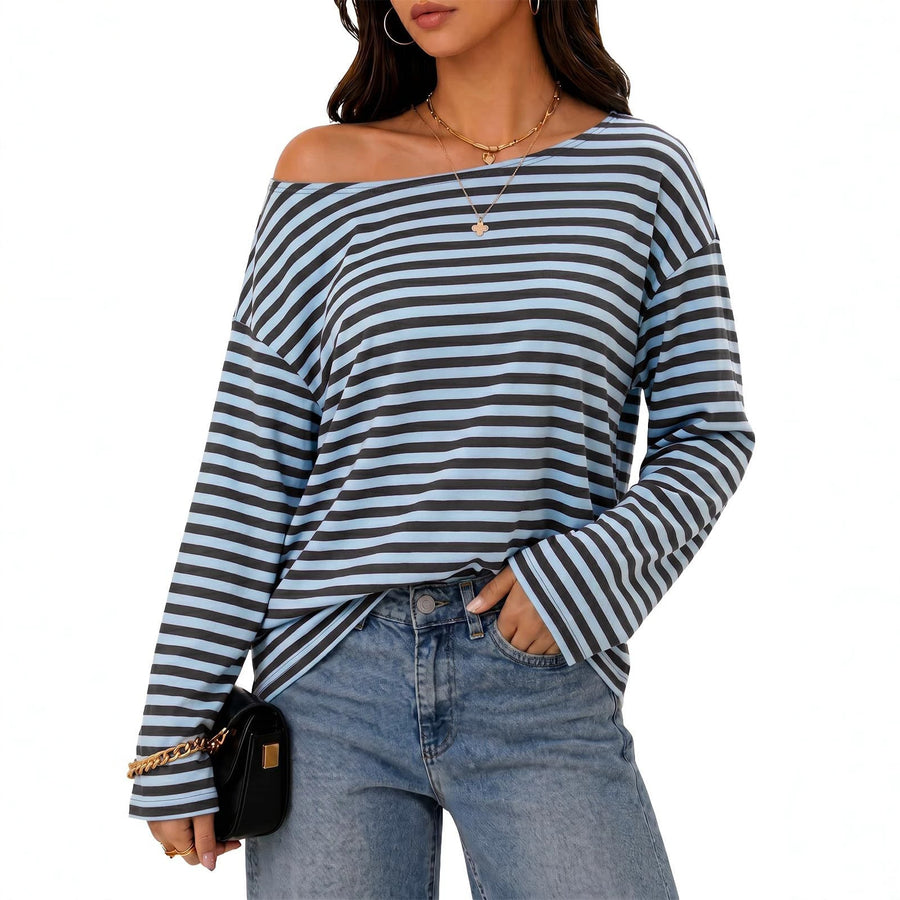 Round Neck Striped Contrast Color Long Sleeves