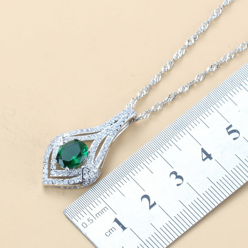 Gem-inlaid Pendant Earrings Necklace Ring Ladies Three-piece