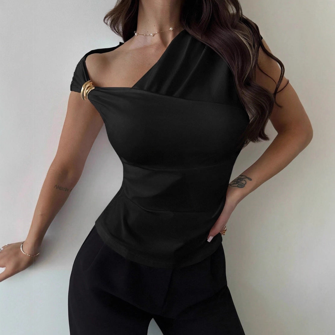 Off-shoulder Short-sleeve Tops For Europe And America