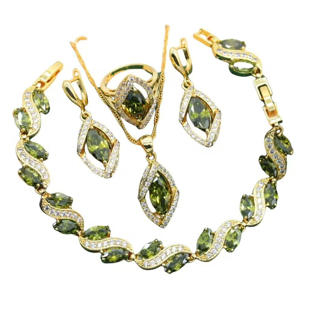 Anti-allergy AAA Zircon Bracelet Necklace Earring Ring Gold