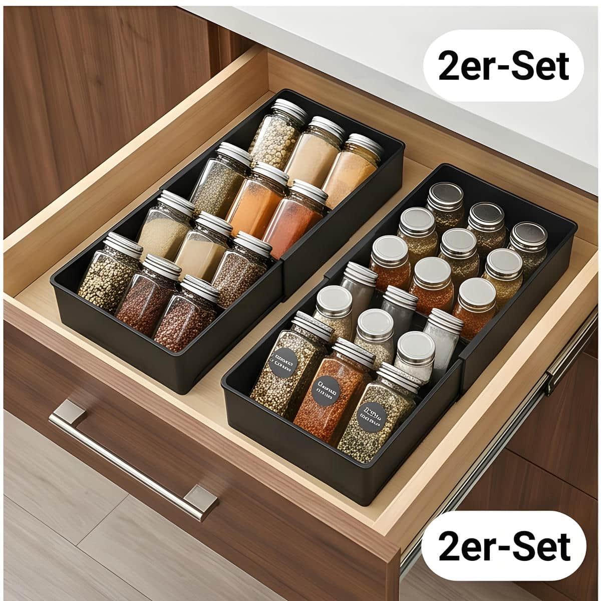 Set Of 2 Spice Rack Drawers Black Plastic