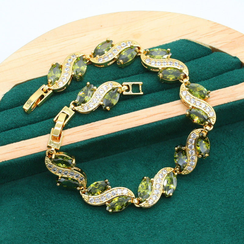 Anti-allergy AAA Zircon Bracelet Necklace Earring Ring Gold