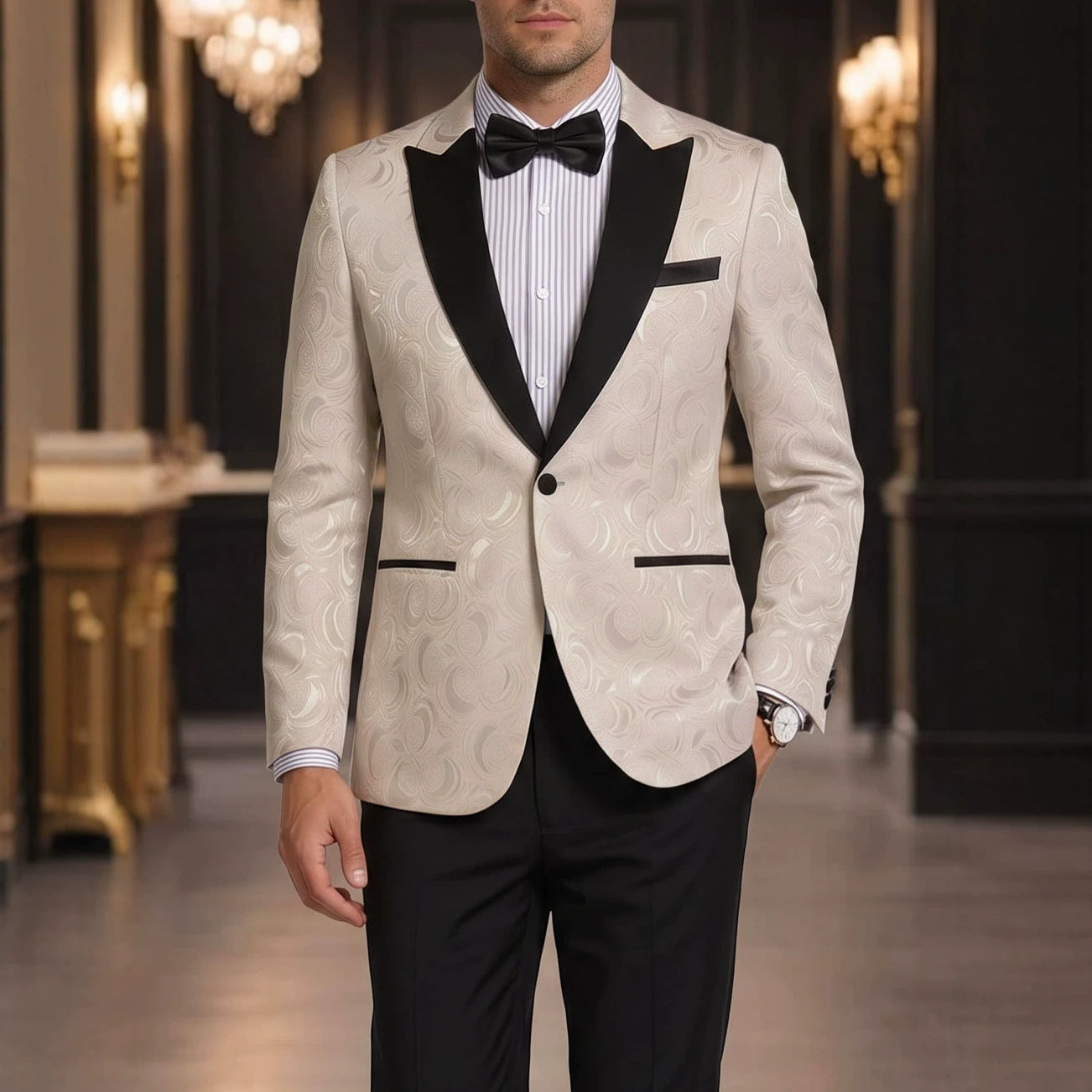 Mens Elegant Jacquard Formal Suit for Banquets and Parties