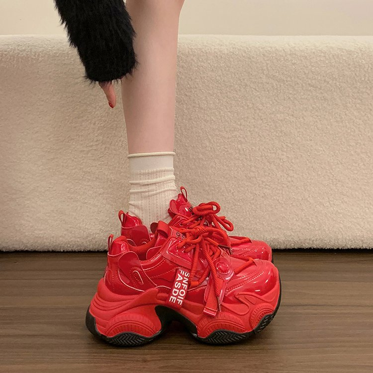 Women Platform Chunky Sneakers Lace Up High Heel Dad Shoes