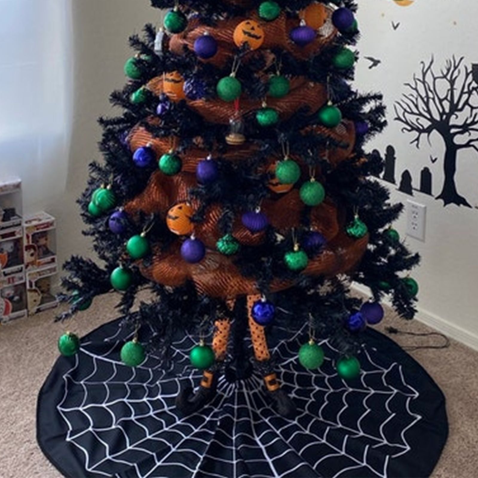 White Spiderweb Halloween Tree Skirt Decorative Floor Mat