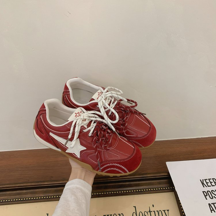 Autumn New Women Breathable Leather Round Toe Sneakers