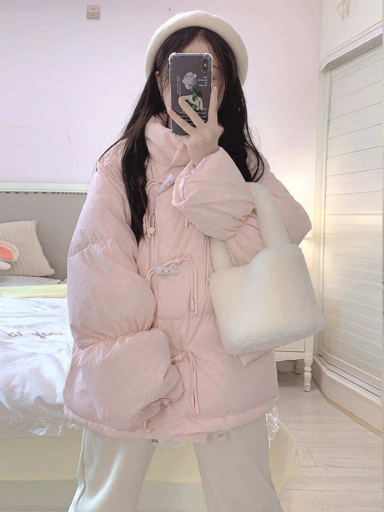 Bullhorn-button Down Cotton-padded Coat Extra-thick Outerwear