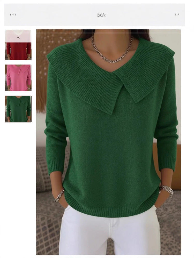 Fashion Korean Retro Playful Temperament Slim Lapel Sweater