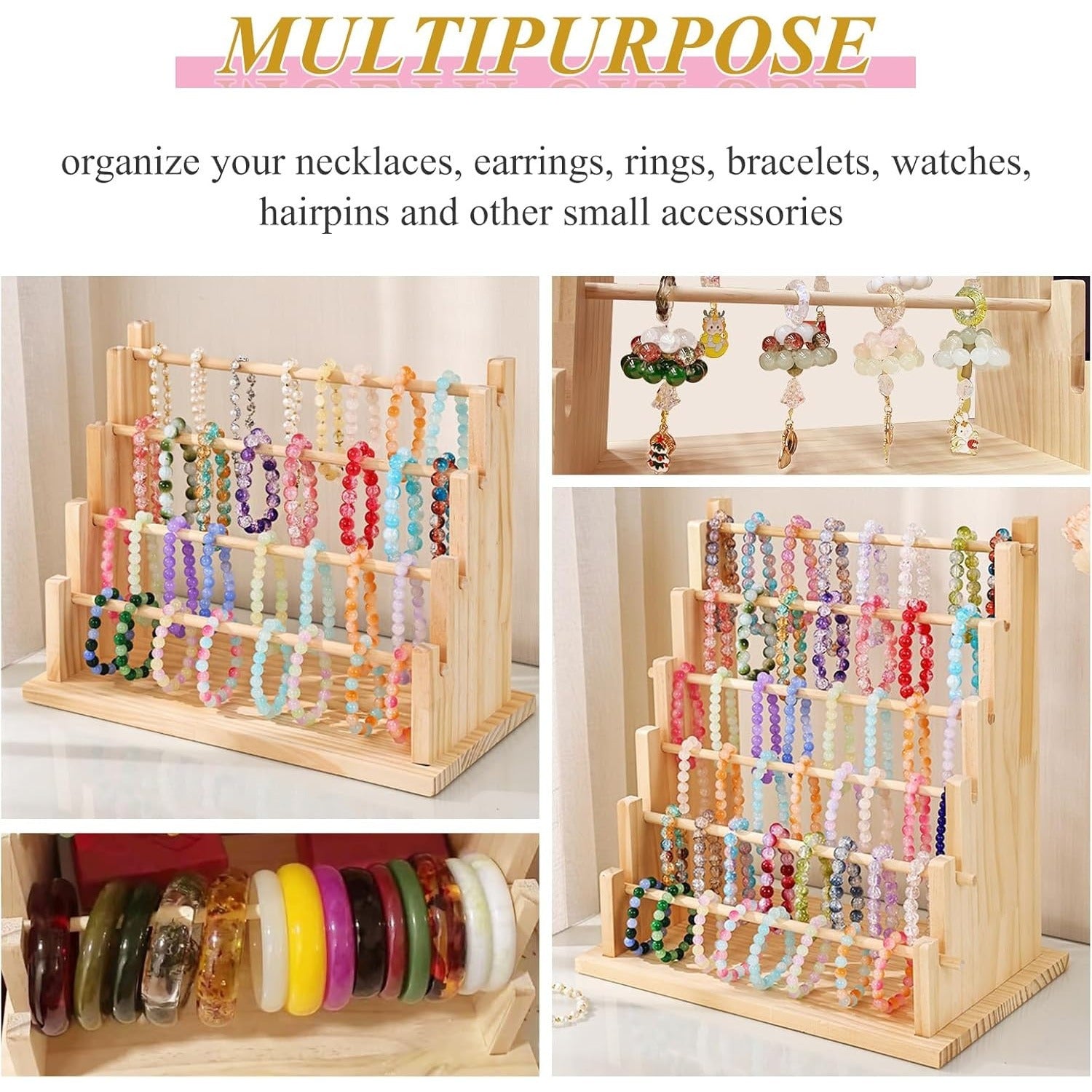 6 laags massief hout sieraden opbergplank organizer