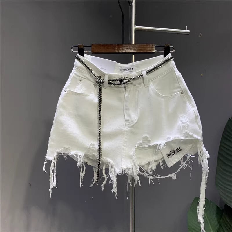 Raw-edged Irregular Denim Skirt