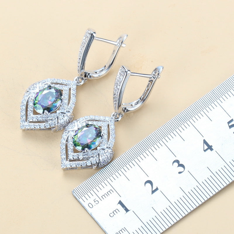 Inlaid Gemstone Pendant Earrings Necklace and Ring for Women