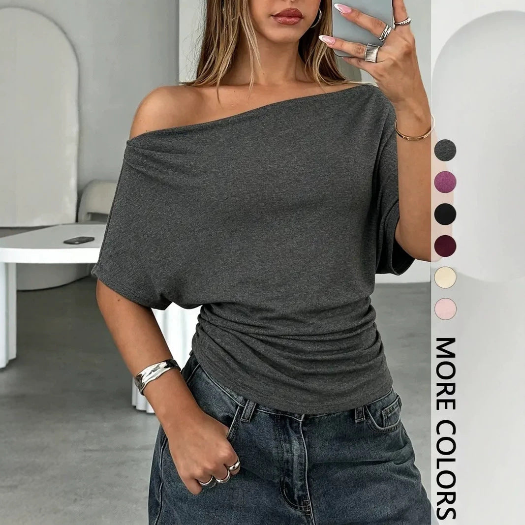 Womens T-shirt With A Slash Neck And Batwing Sleeves