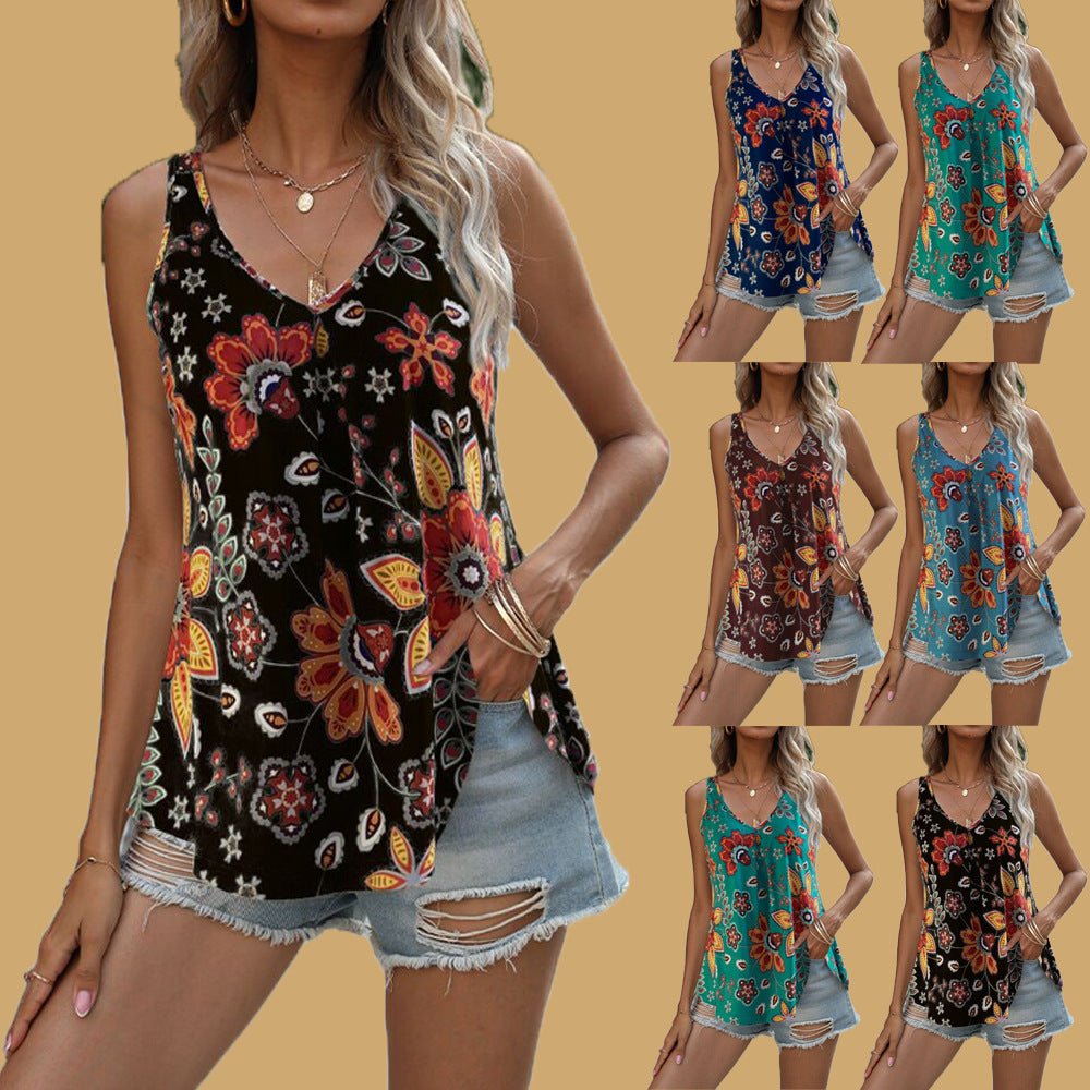 Multicolor Fashion V-Neck Strap Tank Top Womens T-Shirt