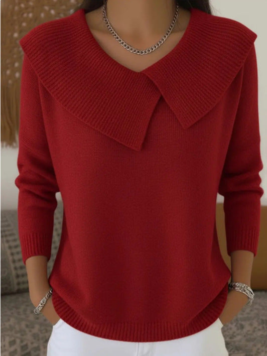 Fashion Korean Retro Playful Temperament Slim Lapel Sweater