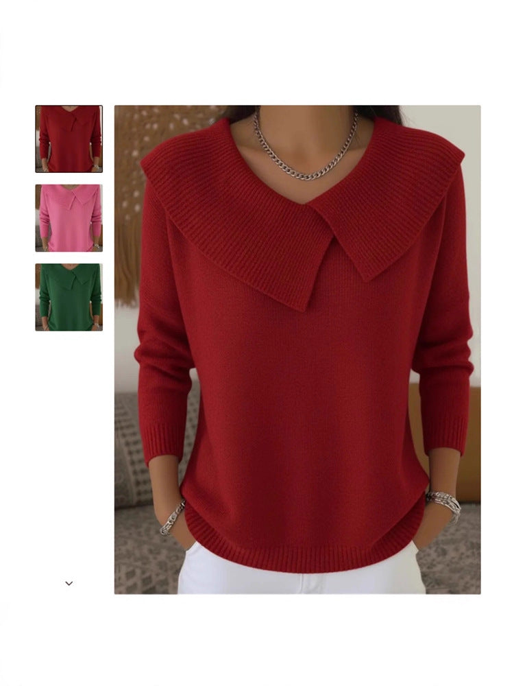 Fashion Korean Retro Playful Temperament Slim Lapel Sweater