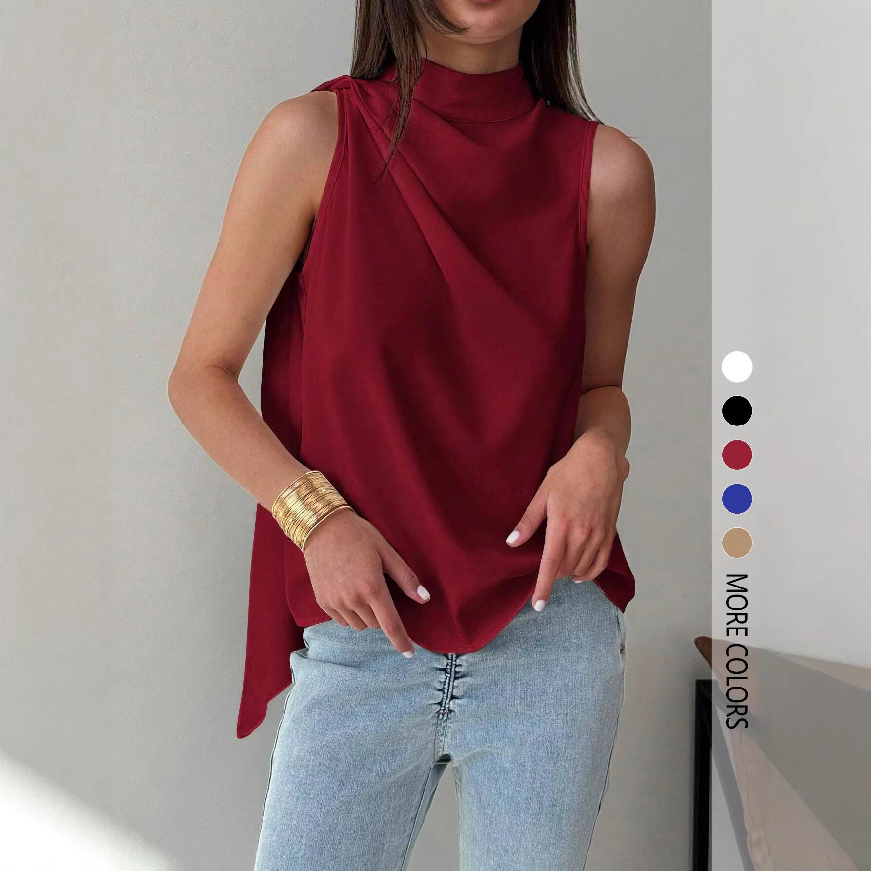 Solid-color Turtleneck Shirt With Ribbon Trim