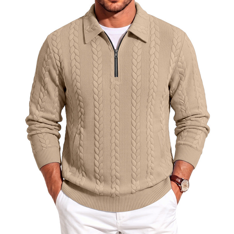 Mens Casual Simple Zippered Long-sleeve Top