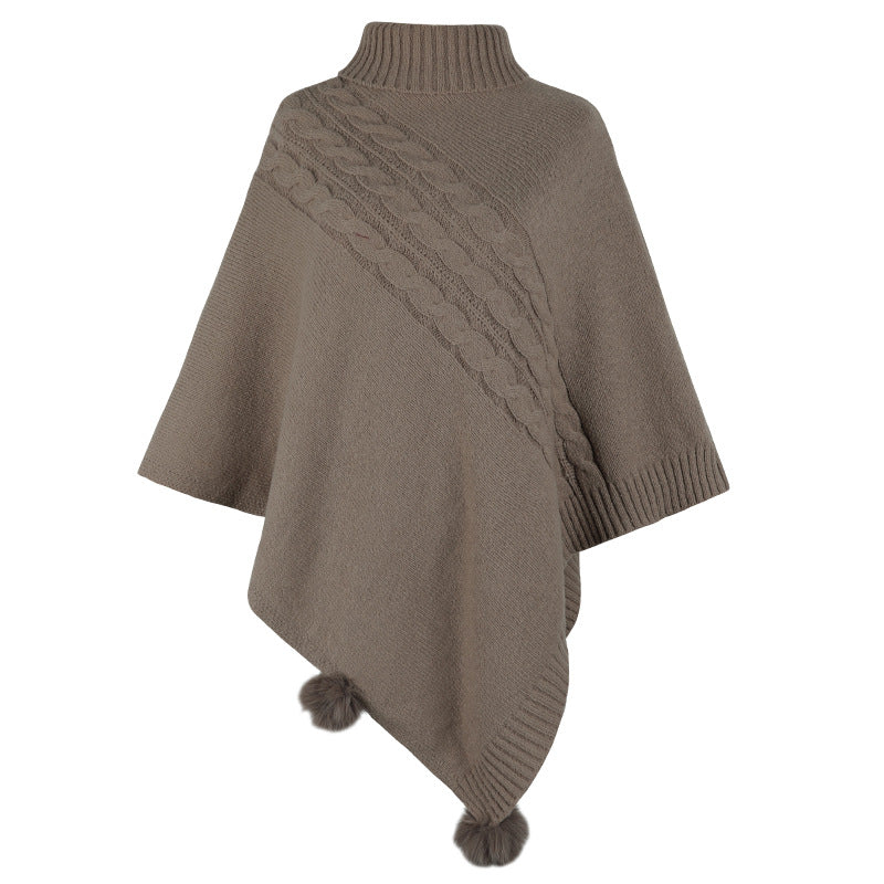 New Autumn Winter European And American-Style Fur-Ball Cloak Shawl For Women