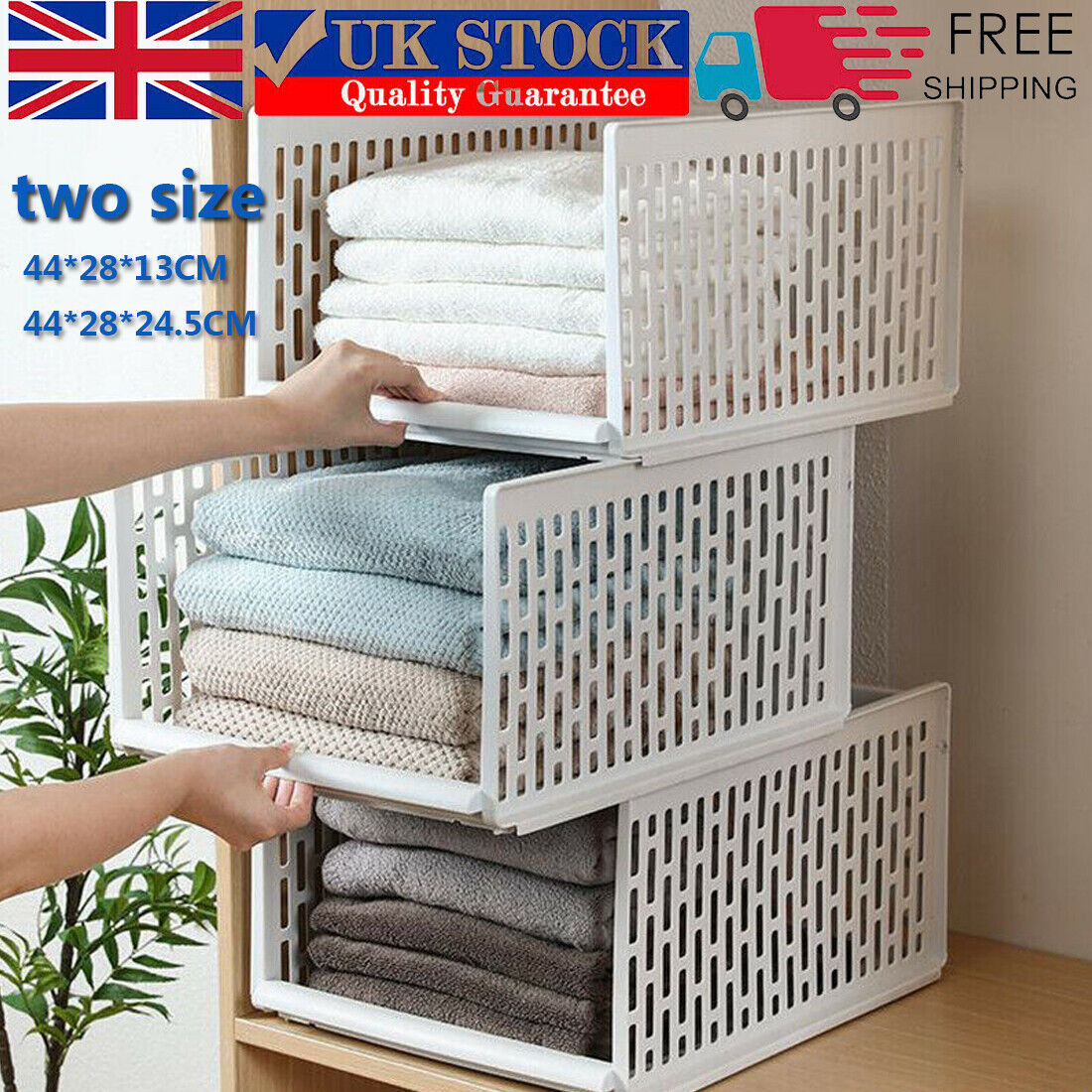 Stackable Foldable Wardrobe Storage Shelf Plastic Closet Organizer