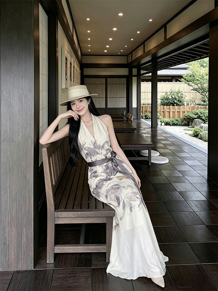 New Chinese-style V-neck Halter-neck Sleeveless Vest Dress