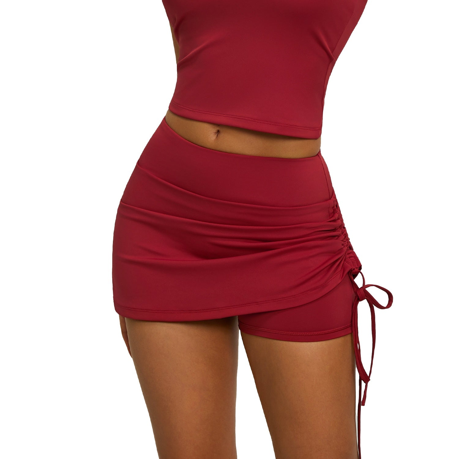 Womens Solid-color High-waisted Ruched Sports Skirt