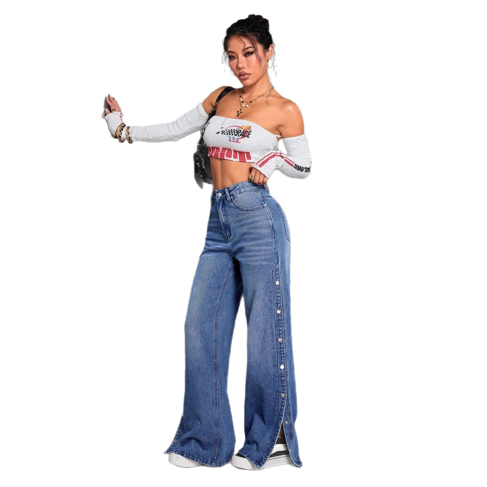 High-waisted Relaxed-fit Button-fly Straight-leg Jeans