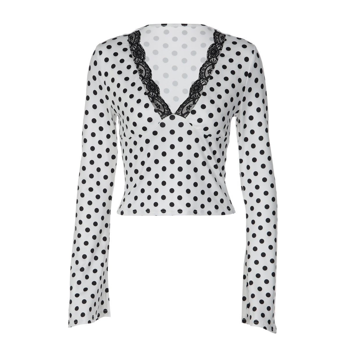 Casual V-neck Lace-trimmed Short-sleeve Top