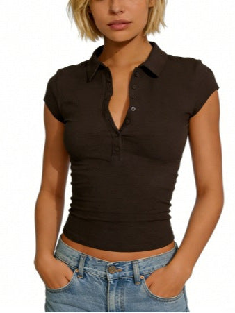 Womens Lapel Short-sleeve Top