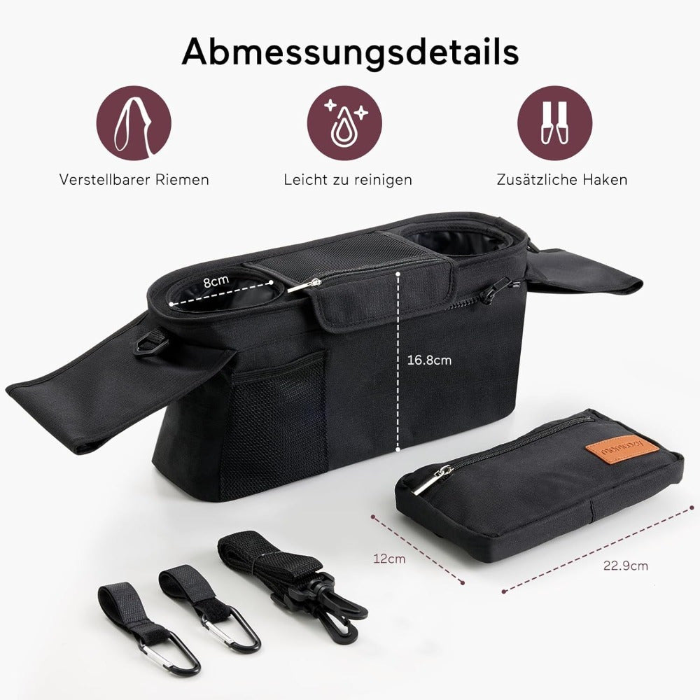 Zwart kinderwagen organizer convenient opbergparty benodigdheden
