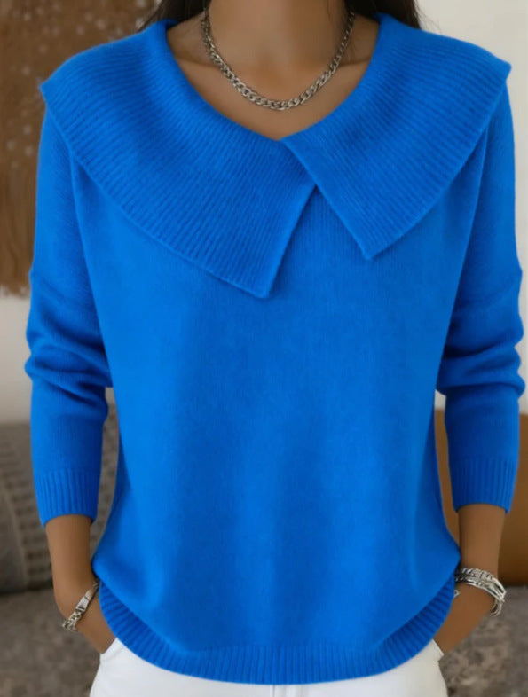 Fashion Korean Retro Playful Temperament Slim Lapel Sweater