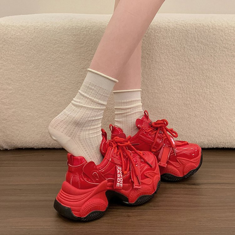 Women Platform Chunky Sneakers Lace Up High Heel Dad Shoes