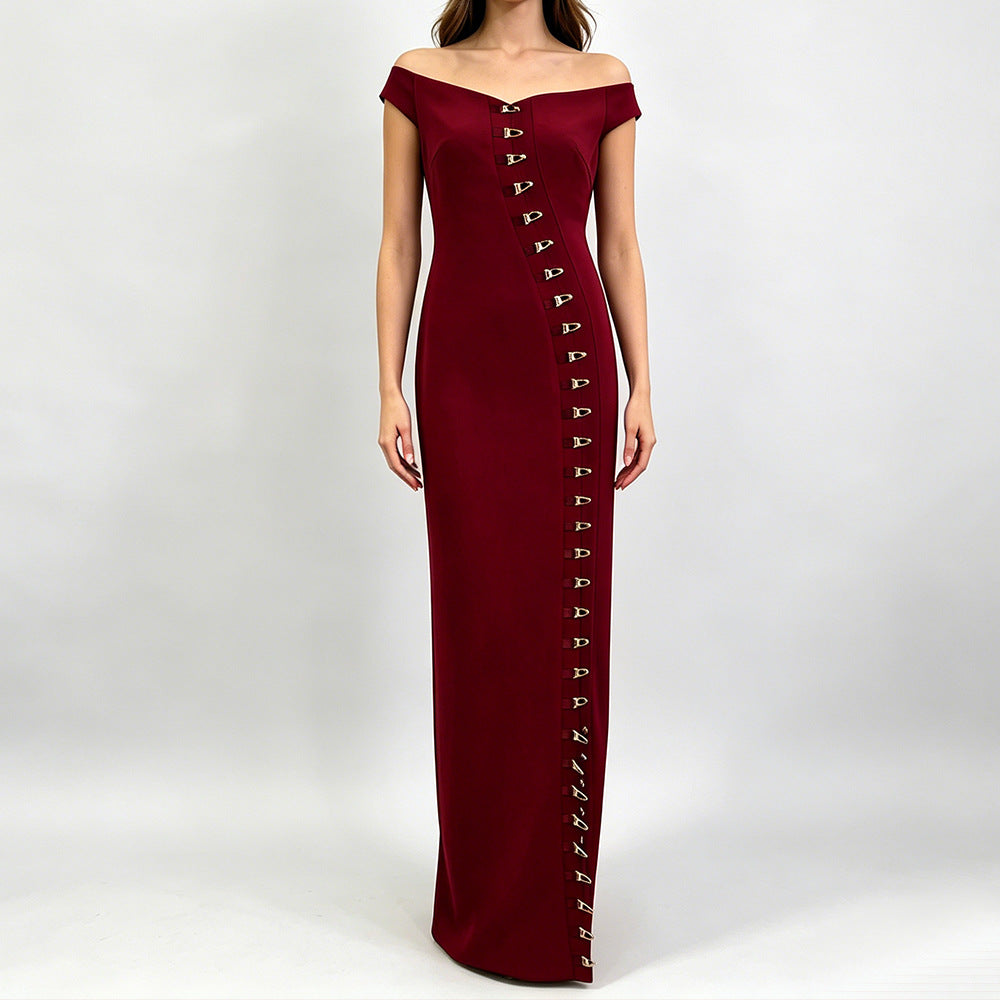 Metal Button-front Slit-fit Dress