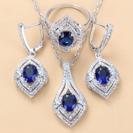 Gem-inlaid Pendant Earrings Necklace Ring Ladies Three-piece