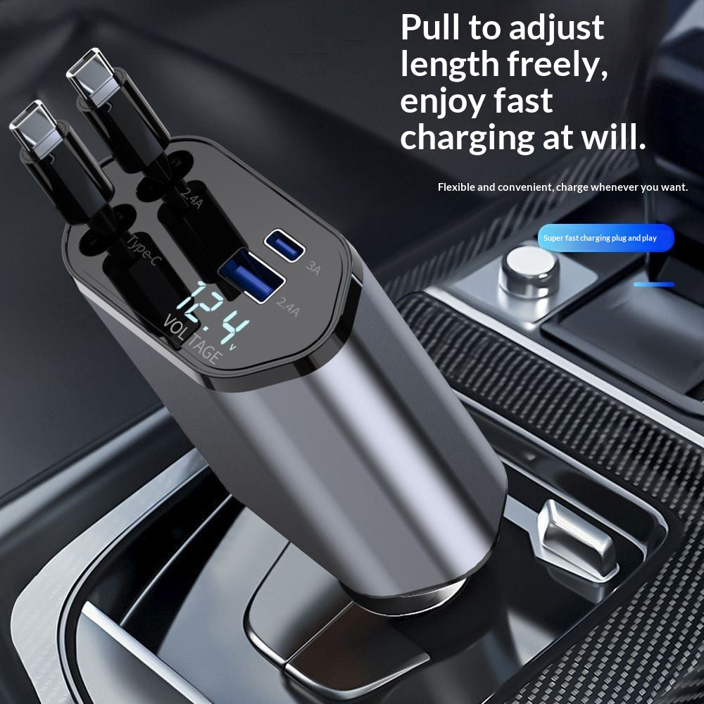 4 In 1 Retractable Car Charger Fast Car Phone Charger 120W With USB Type C Cable